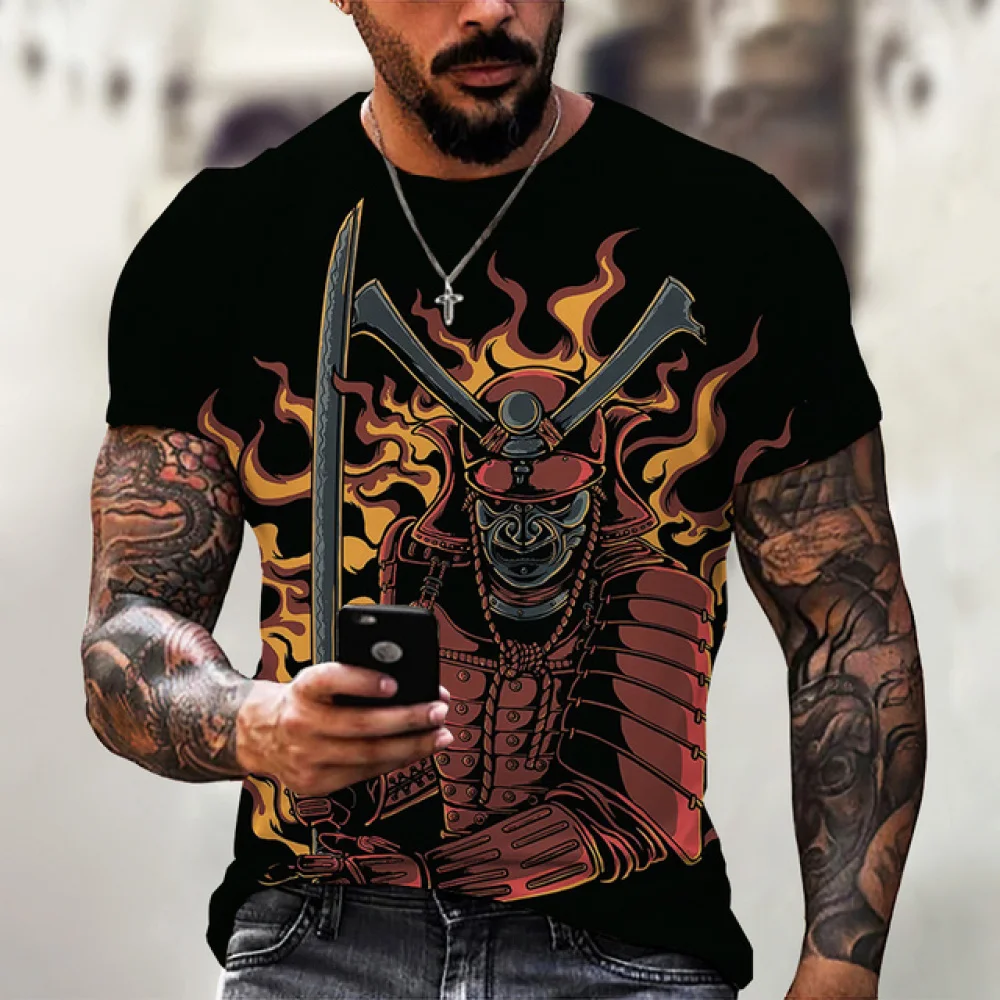 Vintage T Shirt For Men 3D Japanese Samurai Style Tops Short Sleeve Hip Hop Outdoor Streetwear Ninja Print Tees Men\'s T Shirts