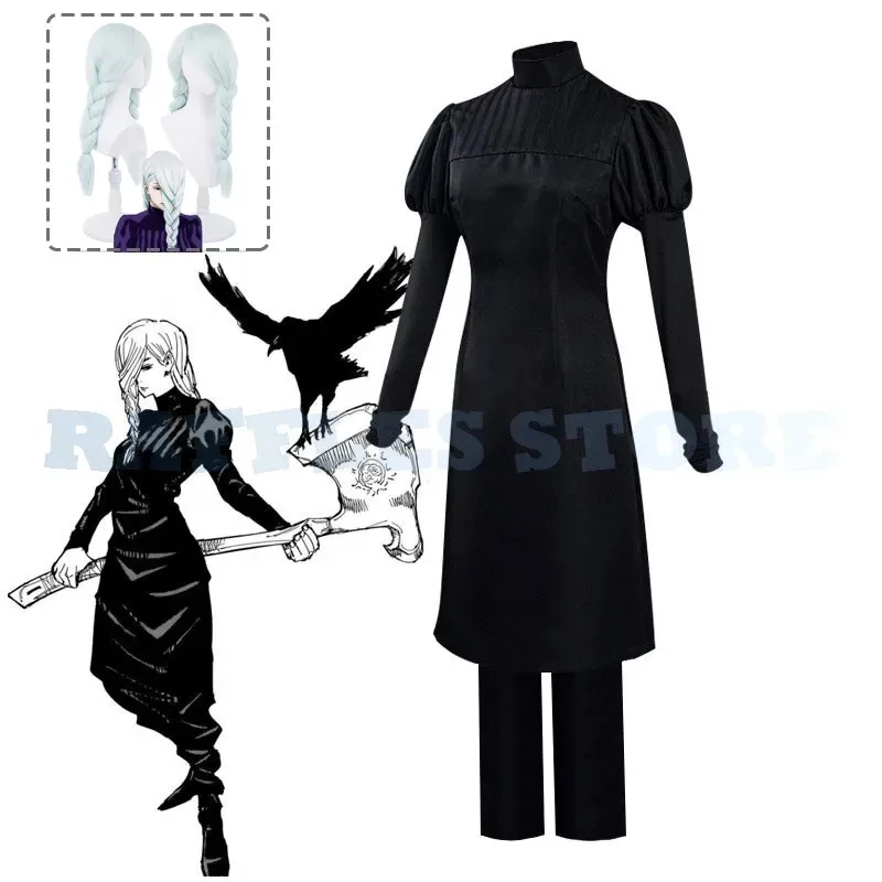 

2025 New Anime Mei Cosplay Costume Lady Black Cool Uniforms Suit for Halloween Party White Wig Braid Dress Pants