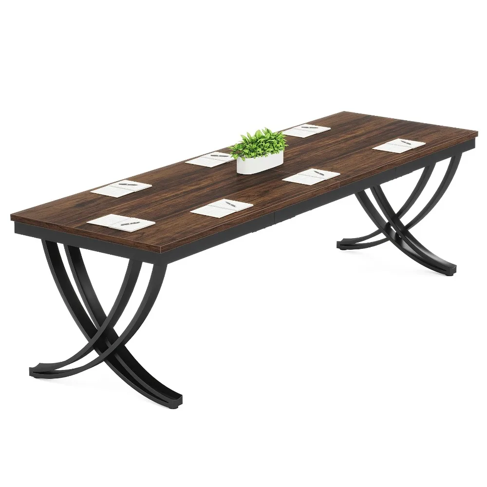 6.5FT Conference Table for 6-8 People, 78 inch Long Rectangular Seminar Table with Strong Metal Frame, Business