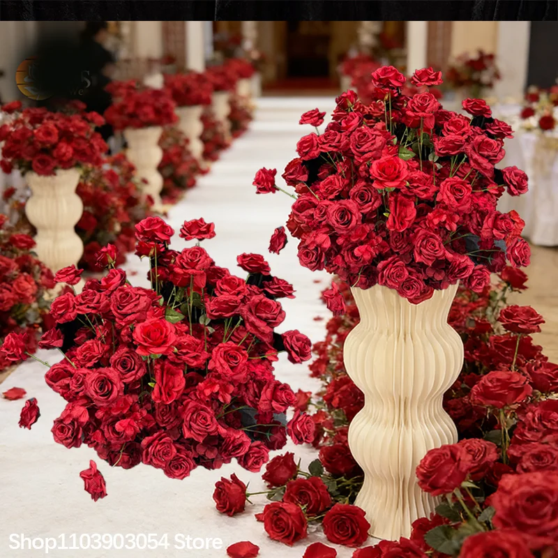 Maßgefertigter Künstlicher Blumenball Rote Rose Hochzeitstisch-Mittelstück Event-Party Bühnen-Dekoration Blumen-Schaufenster-Dekoration 70/30cm – Detail 1