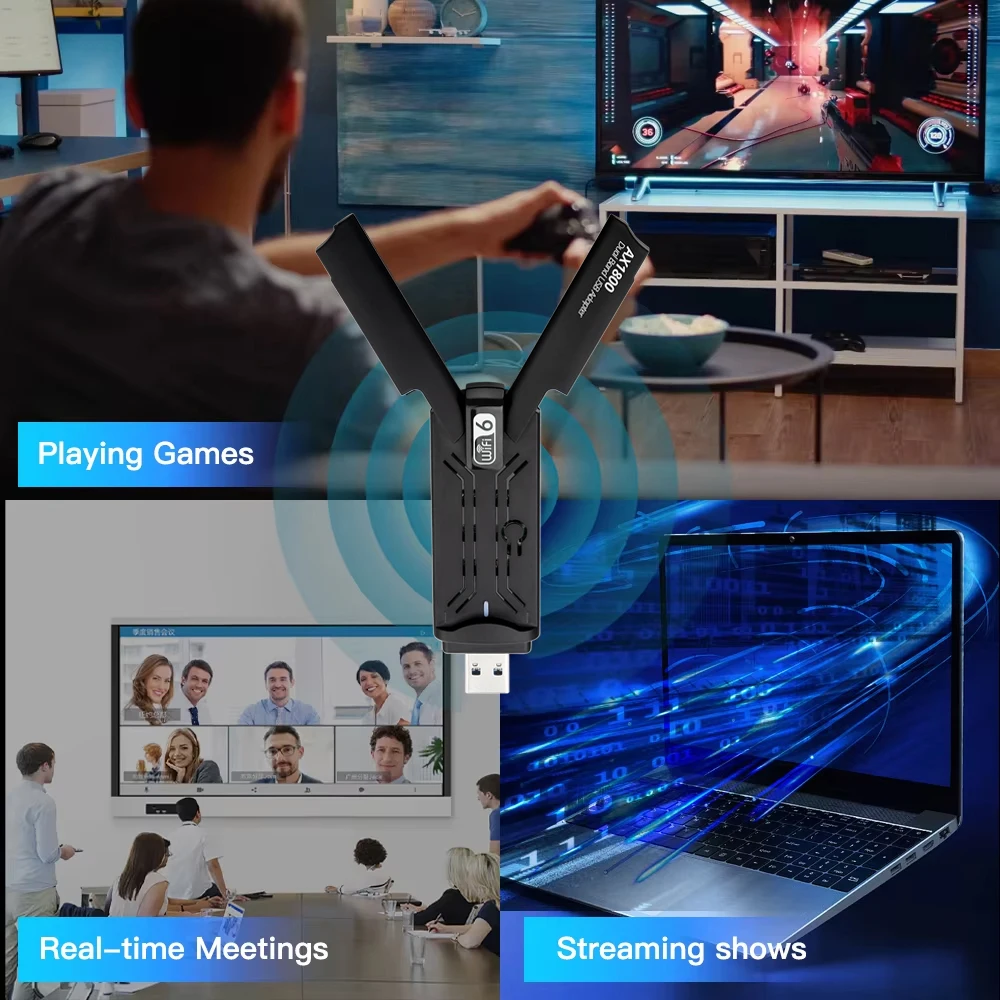 1800Mbps WiFi 6 USB محول ثنائي النطاق 2.4G/5Ghz واي فاي دونغل 802.11AX هوائي قوي استقبال لاسلكي للكمبيوتر/الكمبيوتر المحمول Win 10/11 #1