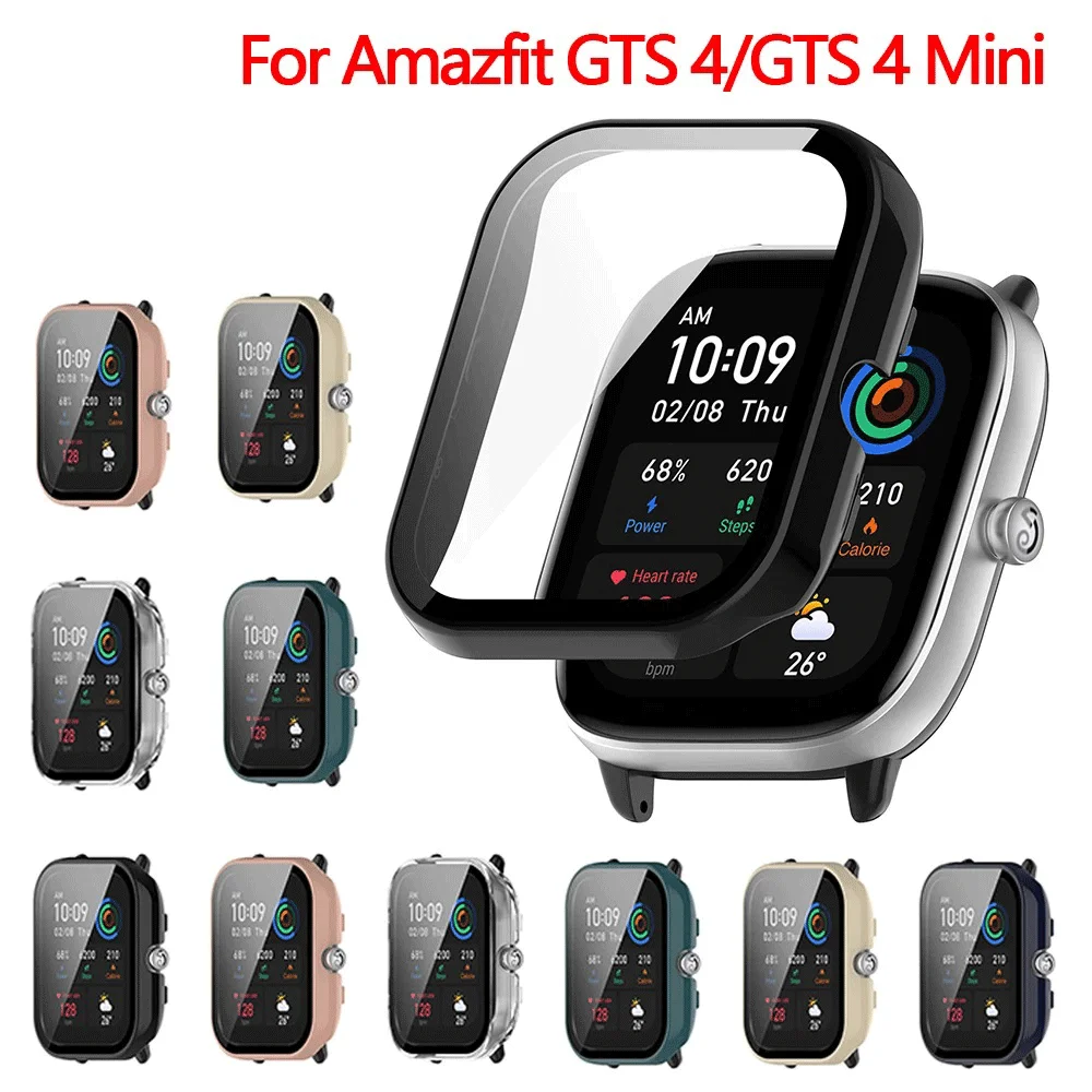 Cam + kılıf için Huami Amazfit GTS 4 GTS 4 ,All-Around ekran koruyucu sert PC tampon için temperli cam Huami Amazfit Bip 5 3