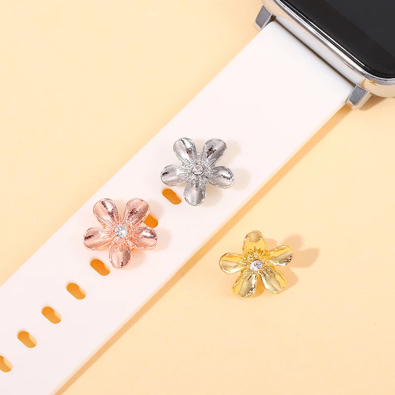 For Iwatch Bracelet Charms Flower Decorative Charm Accessories for Apple Watch Strap Nails Jewelry Silicone Watchband Charms