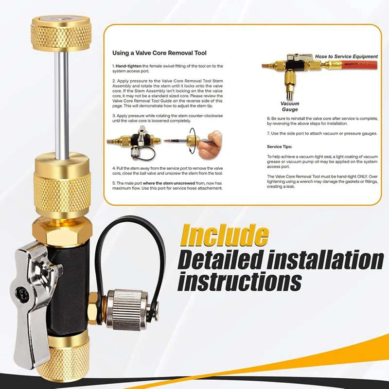 ABUG-HVAC Ventilkern-Entfernungswerkzeug, 1/4 Zoll vakuummodiertes Ventilkern-Entfernungswerkzeug, funktioniert mit allen Kältemitteln, HVAC-Werkzeuge