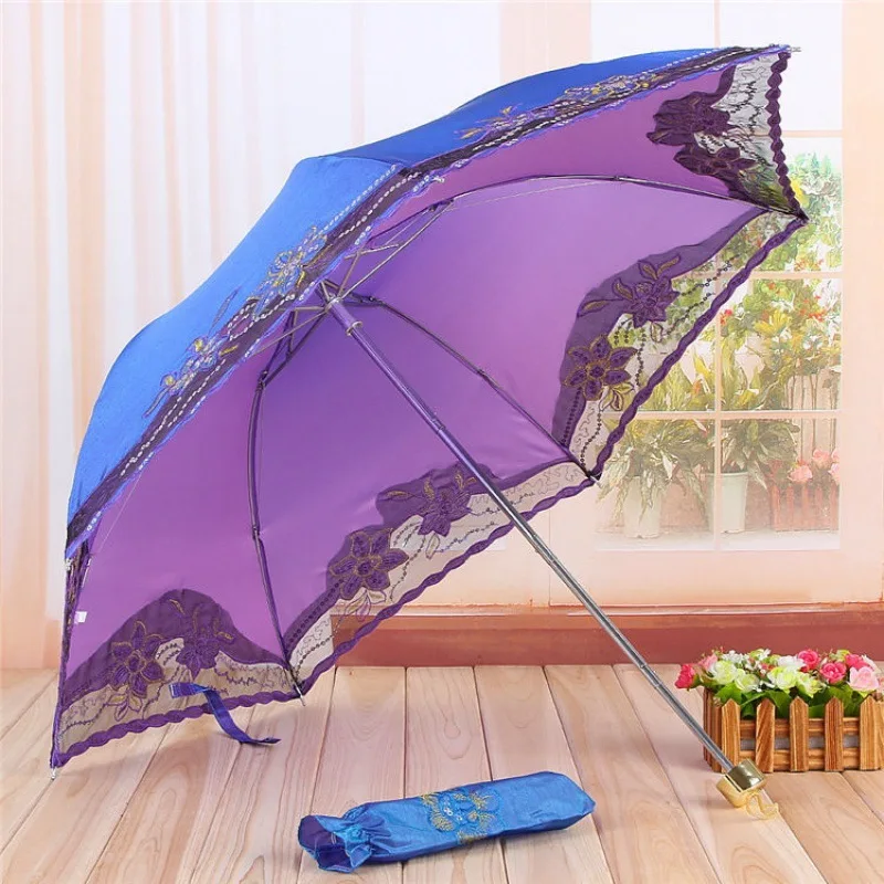 

Vintage Embroidery Lace Umbrella Women's Windproof UV Sun Protection Umbrella Outdoor Portable Parasol Travel Folding Umbrellas