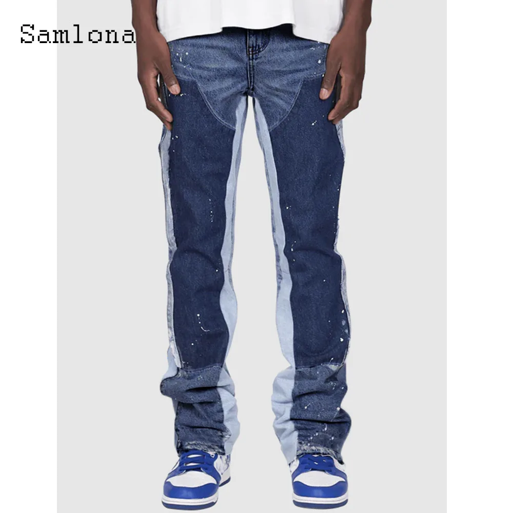 Samlona Plus size Mens Sexy Straight Jeans Pants Men Casual Denim Pantalon 2024 Europe and America style Patchwork Demin Trouser