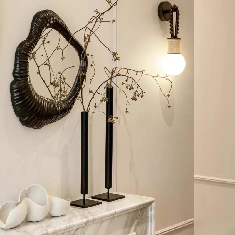 Black Wrought Iron Vase Decoration Items Home Livingroom Table Flower Arrangement Ornaments Store Hotel Metal Vase Accessories