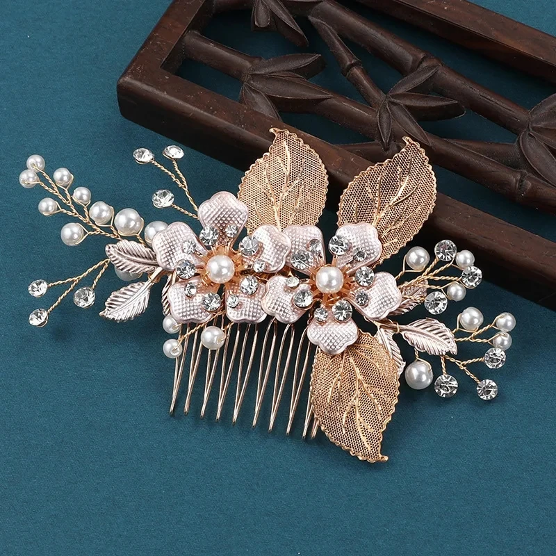 Marrige Hair Comb Pearl Floral Tiaras Fashion Rhinestone Bridal Hairpin Wedding Hair Accessories Silver Gold Color Hair Jewelry