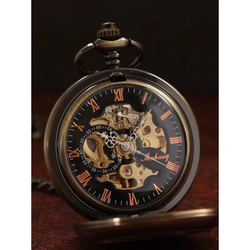 全自動機械式懐中時計レトロフリップ中空学生ネックレスオープン蓋