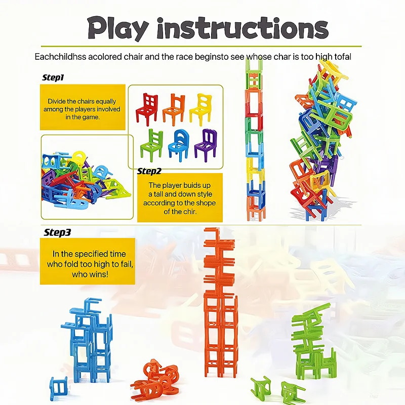 Juego de juguetes apilables para sillas, juguetes educativos, sillas apilables de bloques de construcción, colores/estilos aleatorios, interactivo para reunión entre padres e hijos