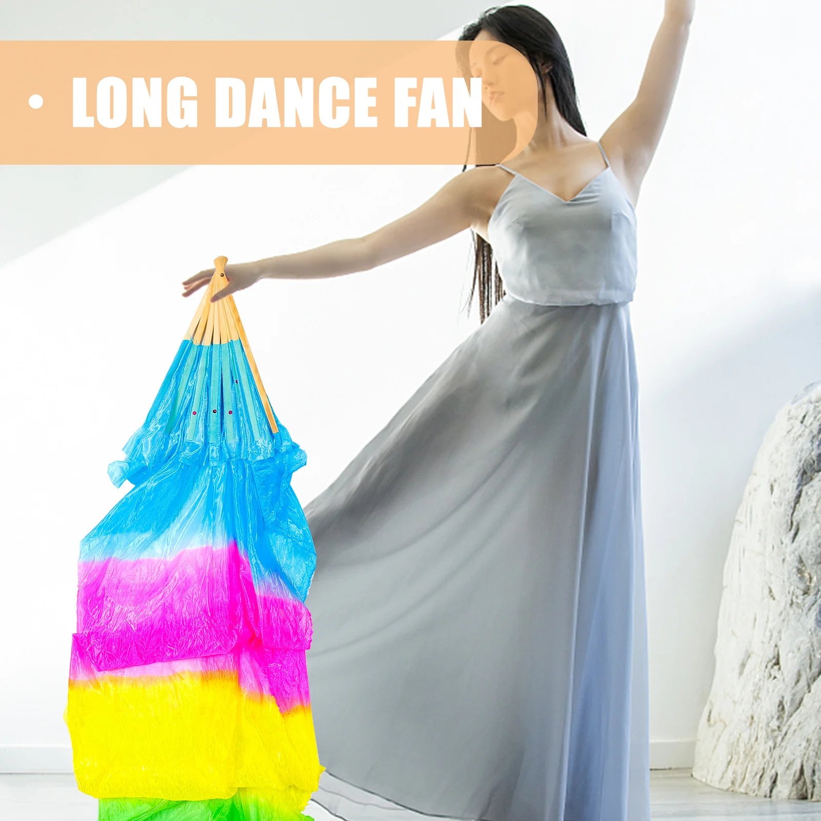 

2Pcs Dance Fans Color Gradient Silk Fabric Long Folding Fans for Performance Stage Show Yangko Belly Gradient Fan