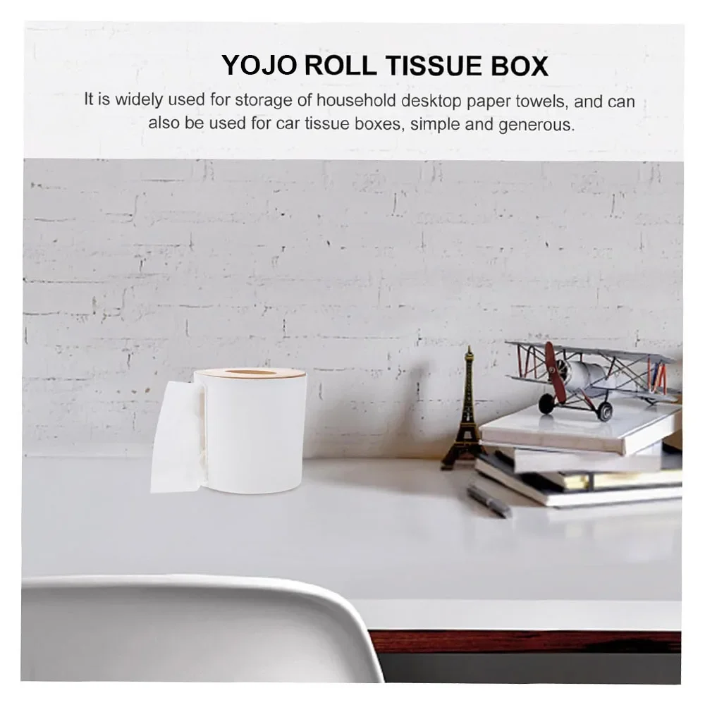 Plastic Tissue Box Round Toilet Tissue Dispenser Paper Roll Holder Napkin Organizer with Bamboo Lid for Bathroom Bedroom Office