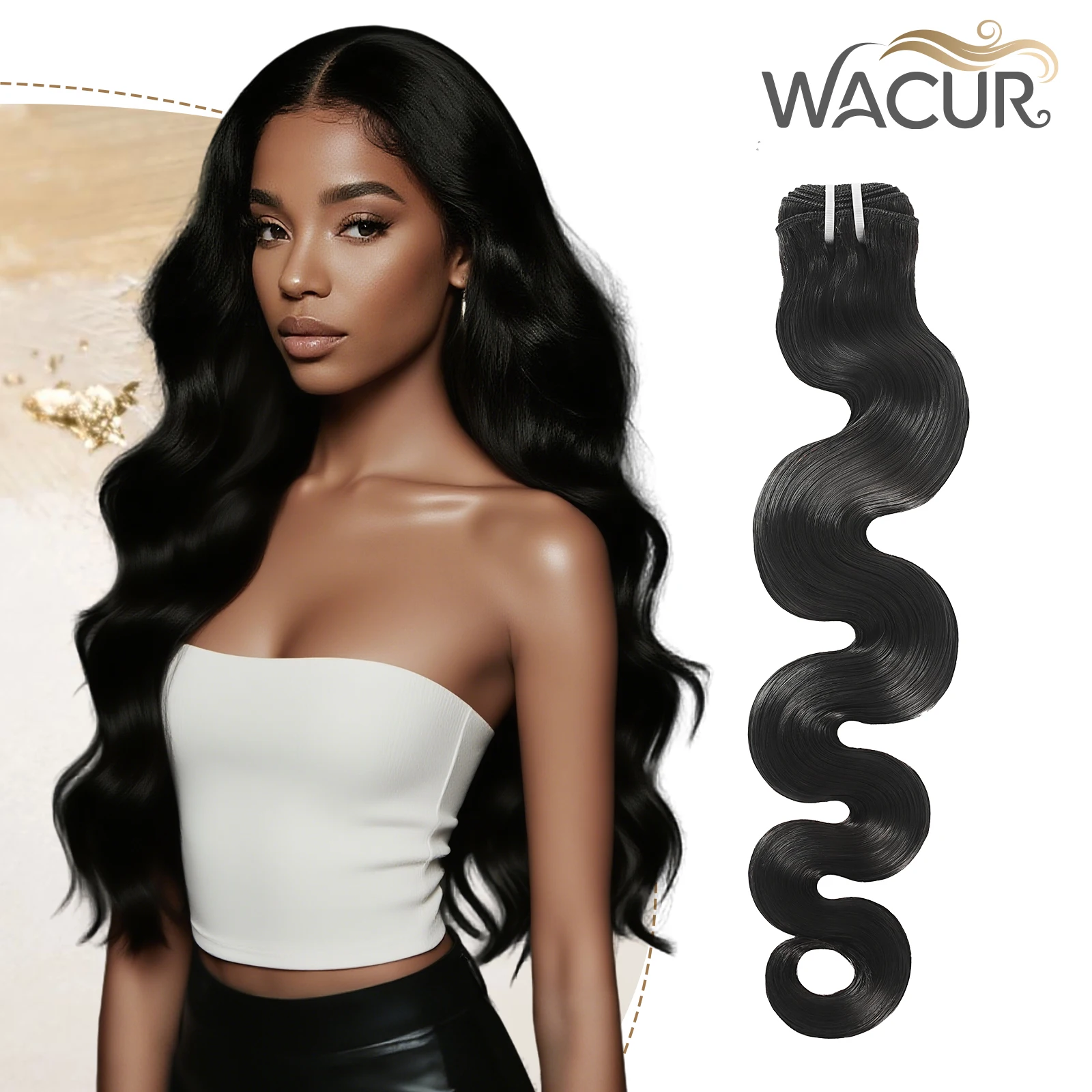 

Wacur 12A Body Wave hair Bundle real Human Hair Braid Extension 12-30Inch Natural Black 100% Virgin Remy Hair Extension for wome