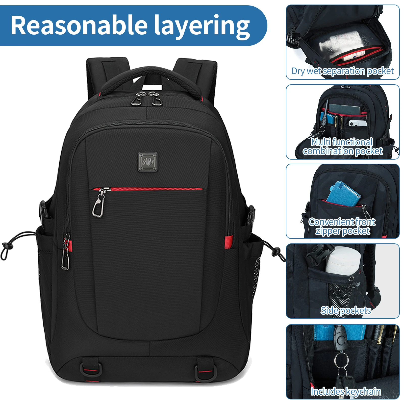 Men's large computer business backpack, outdoor travel backpack, waterproof, independent computer compartment
