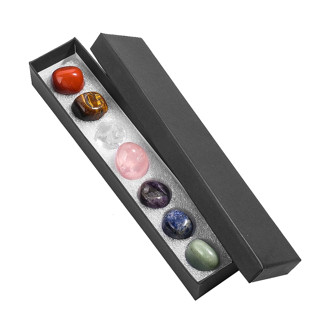 Polish Seven Color Chakra Stones Set Yoga Aromatic Stone Natural Heal Crystals Rose Quartz Ore Crafts Pastoral Style Room Decor