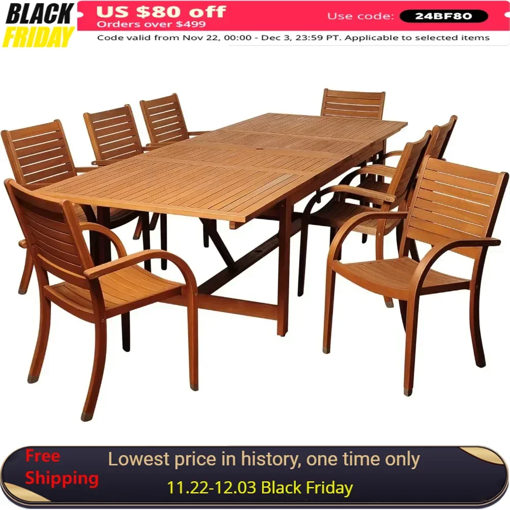 7 Piece Oval Outdoor Dining Set, | Eucalyptus Wood | Durable and Ideal for Patio and Backyard,Garden Furniture Sets