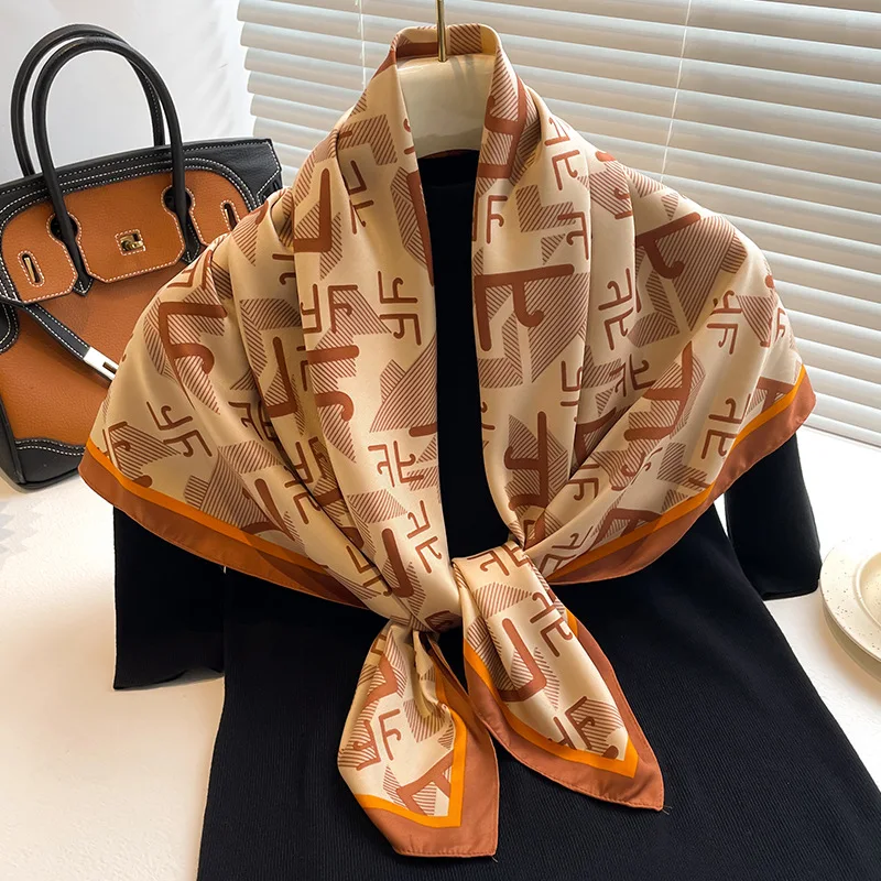 Luxury Design 90X90cm Silk Scarf Square Scarves Women Large Bandanna Foulard Ribbon Hairband Headband Travel Neckerchief Wraps