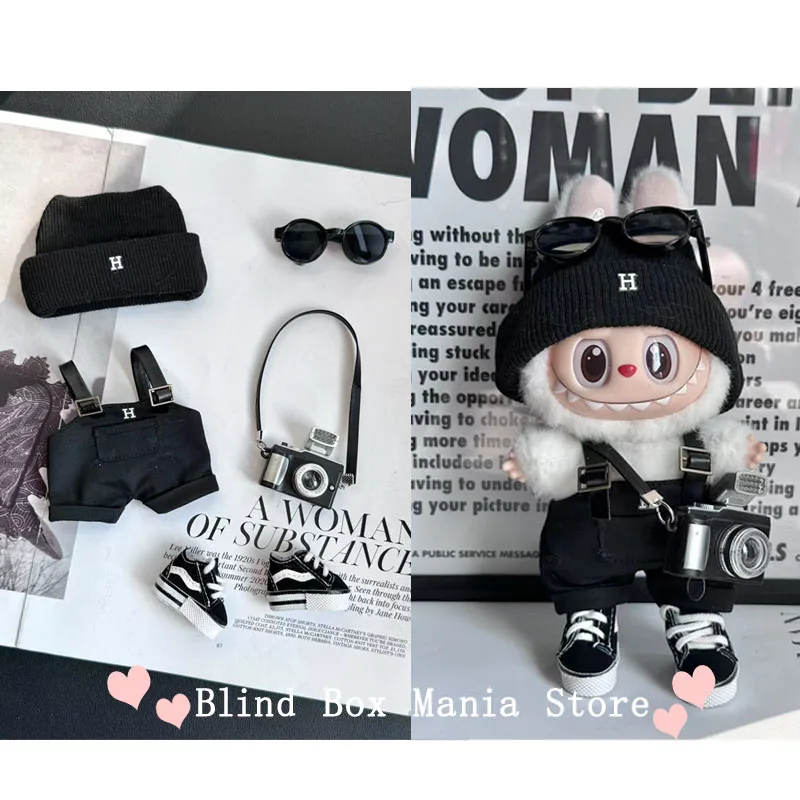 17cm Labubu Handmade Custom Badge leather clothing Fashion Overalls Gorgeous Dress Storage Bag Labubu Shoes Clothing Accessories