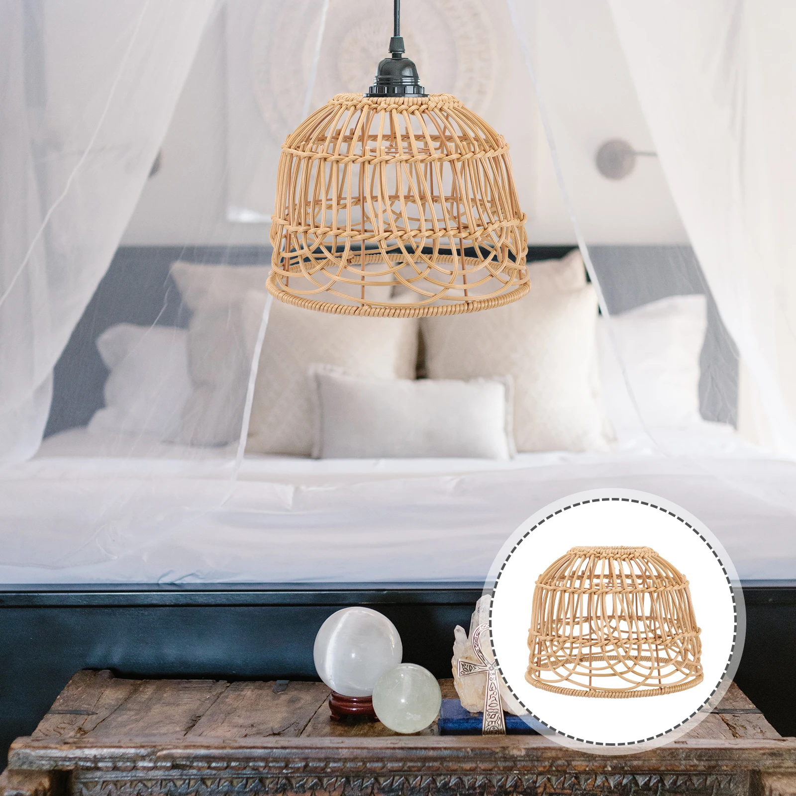 

Retro Rattan Style Vintage Ceiling Decorative Shade Home Coffee Shop Wedding Chandeliers Soft Safe Material Plastic Pendant
