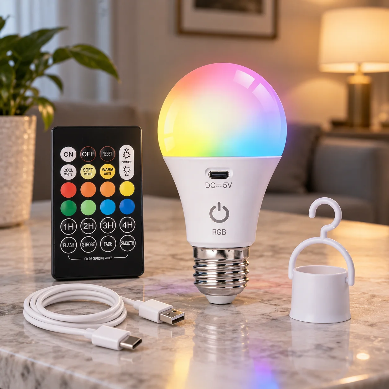 Rechargeable LED Light Bulb RGB Dimmable Remote Control Timer E27 Emergency Backup Lamp for Home Camping Outdoor Power Outage