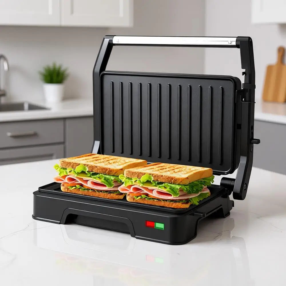 

Сэндвичница на 2 порции с регулируемым механизмом, антипригарные пластины, 180° ° Электрическая сковорода-гриль 850 Вт с откидной крышкой, легко моется