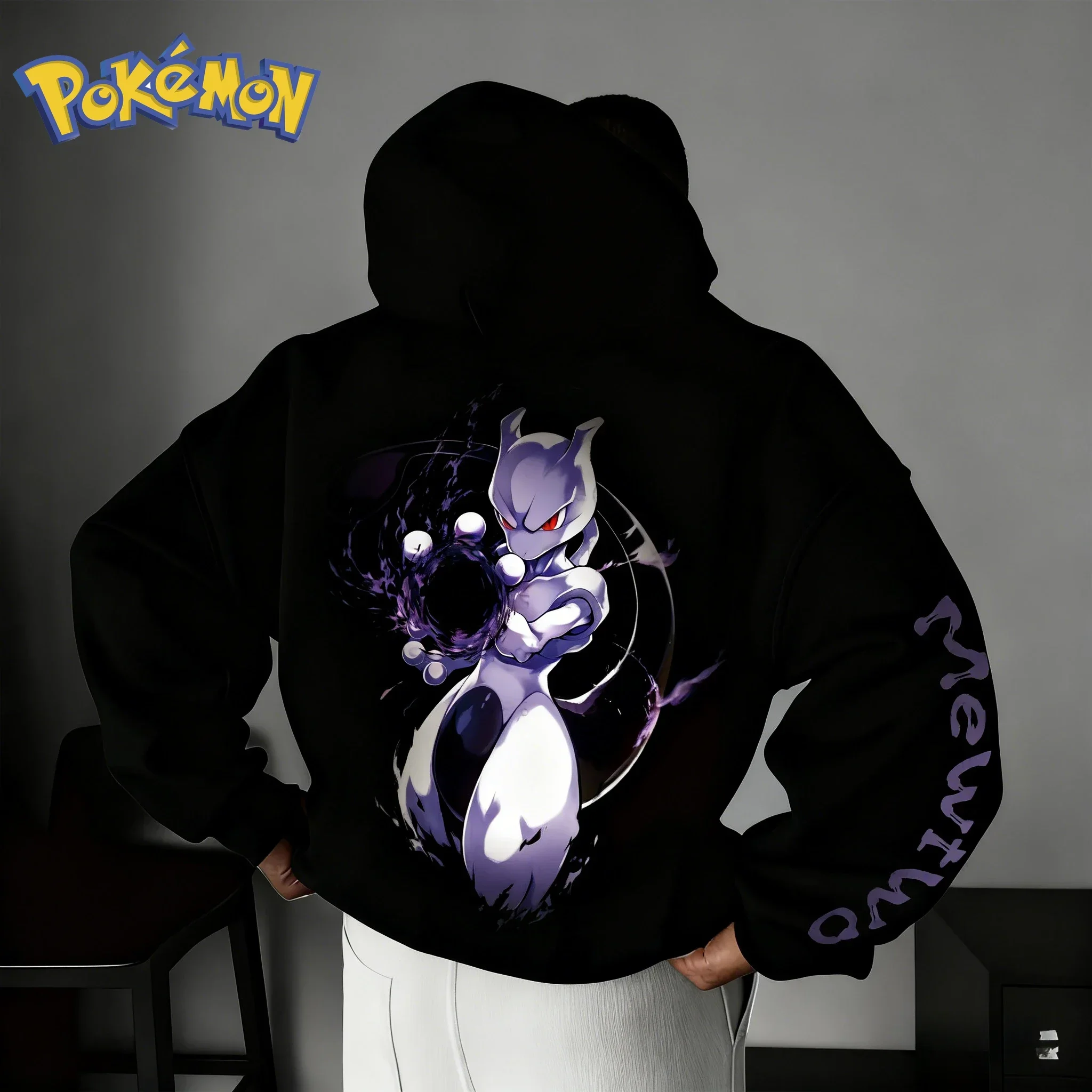 Pokémon Anime Mewtwo Co Sudadera con capucha de marca Primavera/otoño nueva calle Hip Hop hombres y mujeres diario Casual padre niño Top