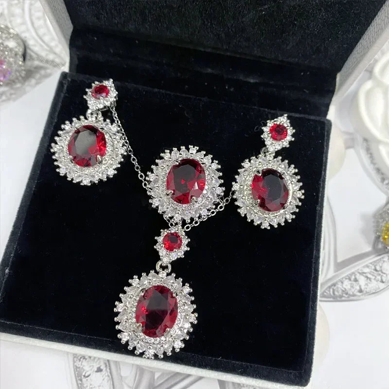 MDL مويسانيتي. نمط جديد فاخر مجموعة مجوهرات ملونة مطعمة الزبرجد توباز خاتم سيترين أقراط قلادة الماس الوردي #3