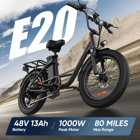 URLIFE 1000W E20 Electric Bike | 48V 13Ah Removable Battery, 20MPH, 20''X3" Fat Tire, 7-Speed E-Bike with Dual Disc Brake