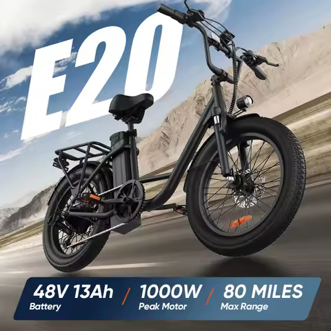 URLIFE 1000W E20 Electric Bike | 48V 13Ah Removable Battery, 20MPH, 20''X3" Fat Tire, 7-Speed E-Bike with Dual Disc Brake