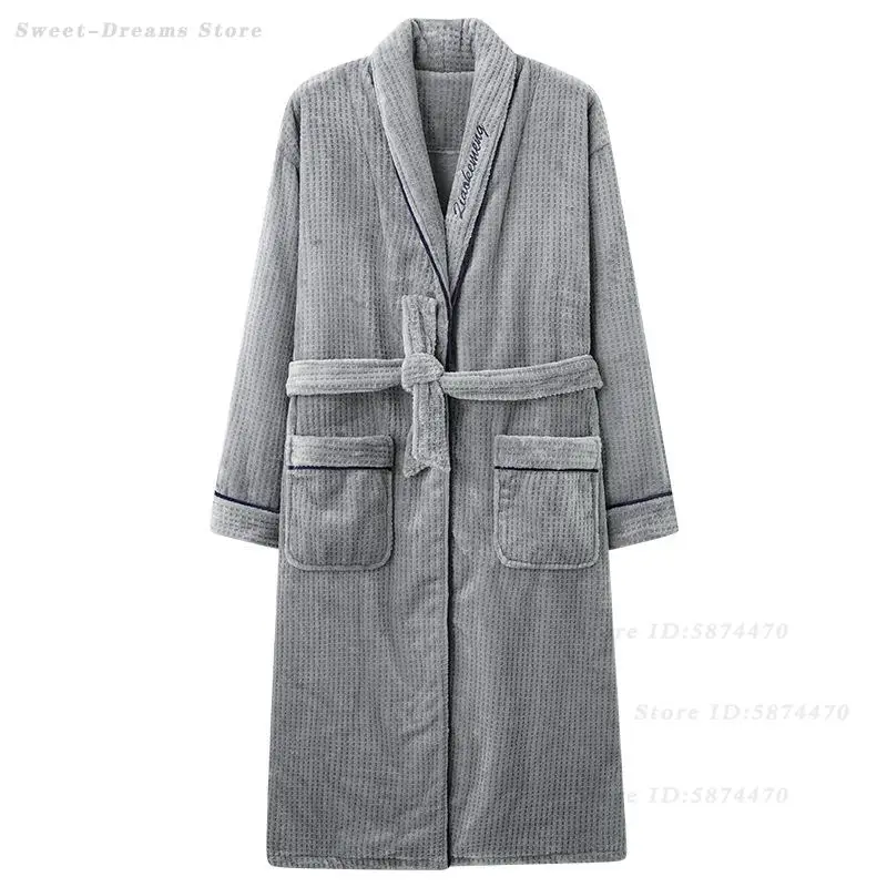 كبير الحجم 3XL 4XL كيمونو دش رداء للرجال الخريف الشتاء الدافئة البشكير ثوب لينة الفانيلا ملابس المنزل مع جيب ثوب النوم