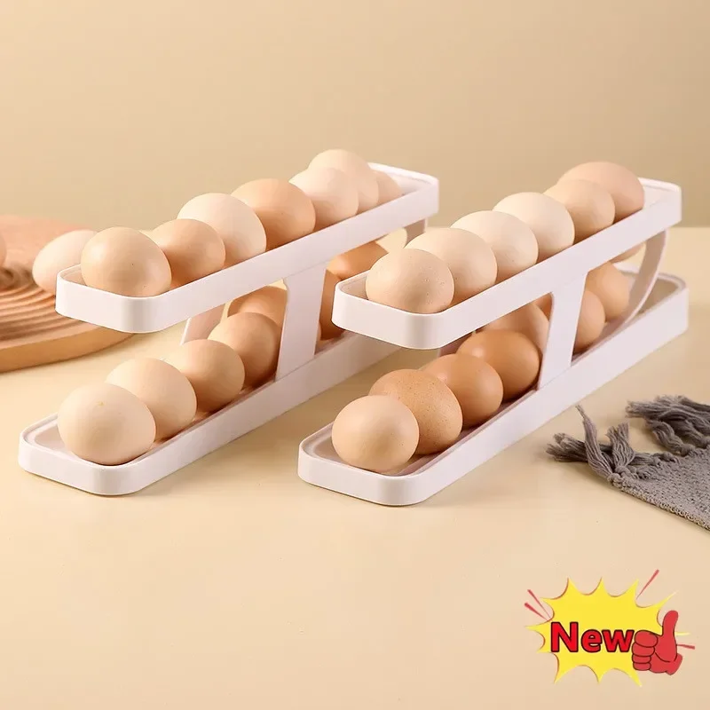 Household kitchen refrigerator side door anti drop and fresh-keeping storage egg rolling machine practical double-layer egg box