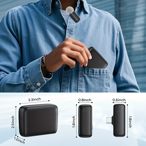 Imagen 2 del producto Micrófono Lavalier inalámbrico con estuche de carga, forro polar resistente al viento, adecuado para teléfonos, dispositivos portátiles con micrófono con cancelación de ruido
