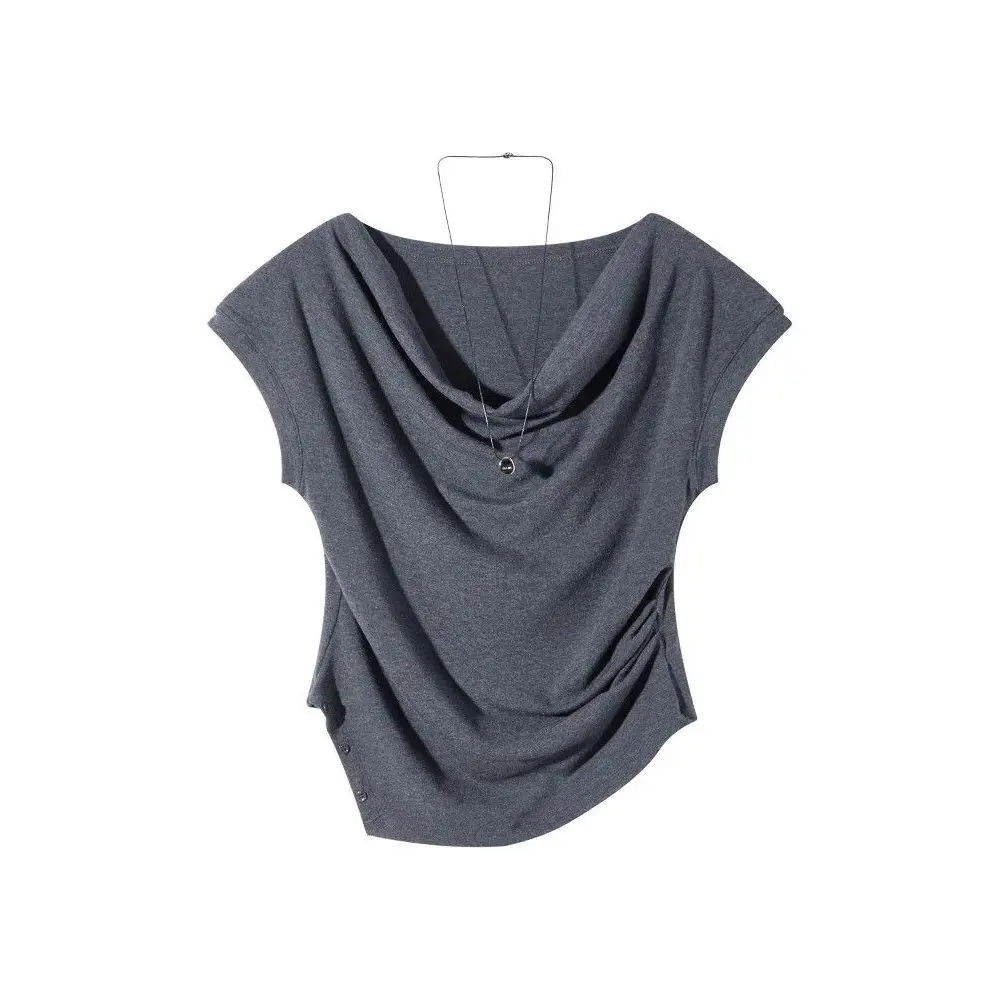 Slimming Effect Summer New Style Women's T-shirt Sleeveless Gathered Waist Pure Color round Neck Top Korean Version Moisture ...