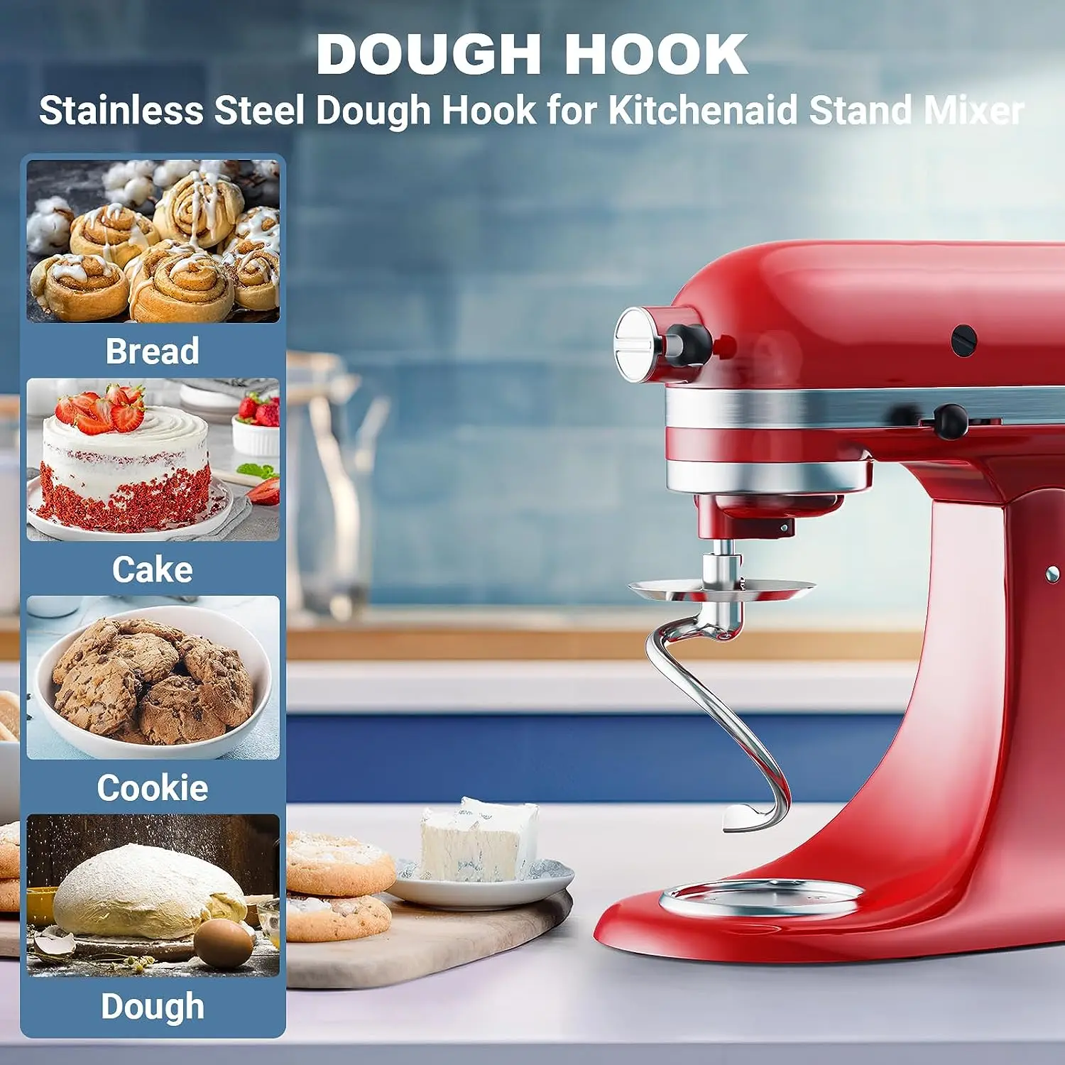 

stainless steel Spiral Dough Hook for Kitchenaid 4.5 Qt - 5 Qt Tilt-Head Stand Mixer Attachments for Kitchenaid Dough Hook