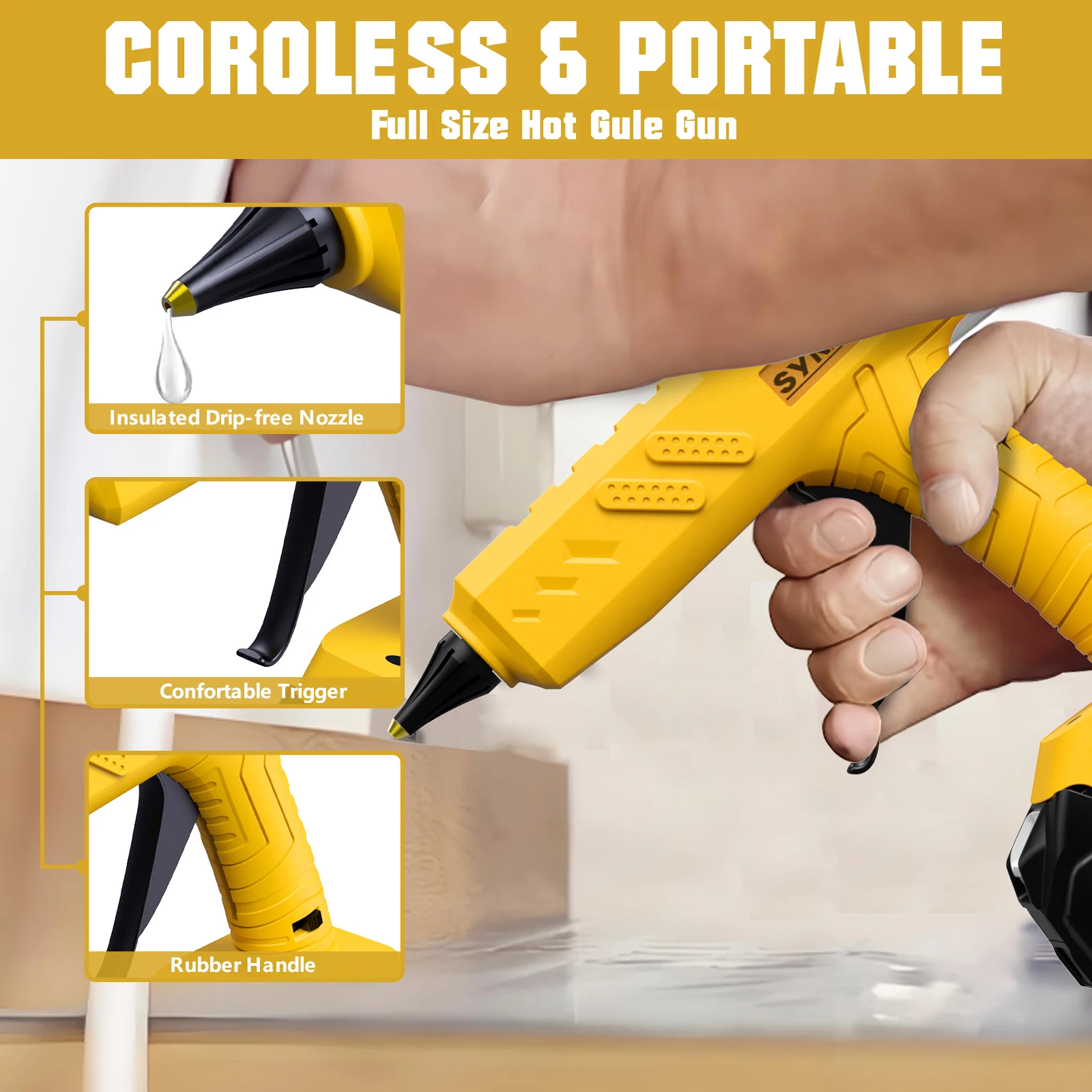 BATTOOL For Dewalt Cordless Hot Glue Gun With 30 Sticks Handheld Hot Melt Glue Gun For DIY Craft Home Repair Wood Plastic Tool