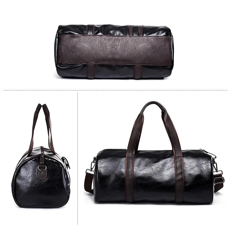 Pu Leather Sports Gym Bag Homens para Yoga Soft Black Sport Fitness Bag Masculino Ombro Viagem Bagagem Bolsa Weekend Daily