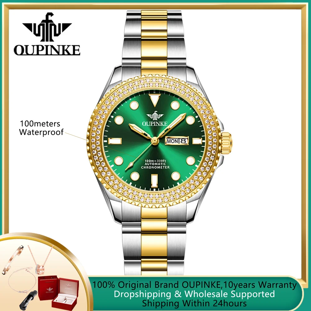 OUPINKE 100m Waterproof Woman Watch Imported Automatic Movement Women's Mechanical Watches Luxury Brand Diving Watches for Women