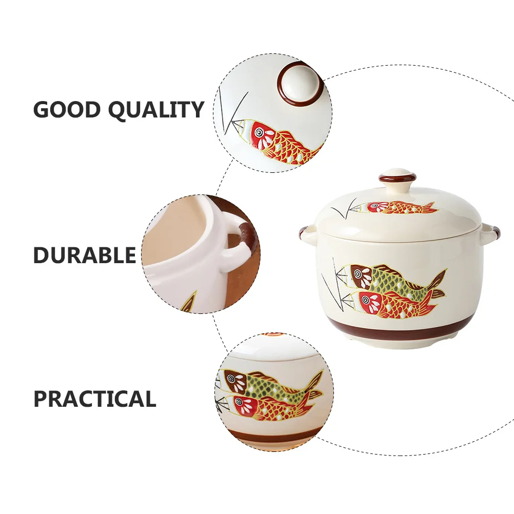 

1Pcs Carp Ceramic Soup Bowl Covered Stew Pot Suitable for Soup Edible Bird Nest Ceramic Stew Cup Kitchen Tableware