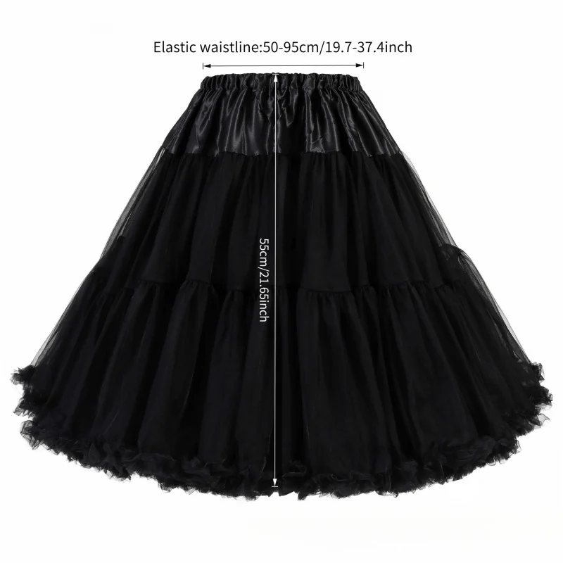 Adult Layered Tulle & Gauze Petticoat - Elastic Waist Mesh Crinoline Underskirt with Fluffy Puffy Layers Burlesque Costumes,