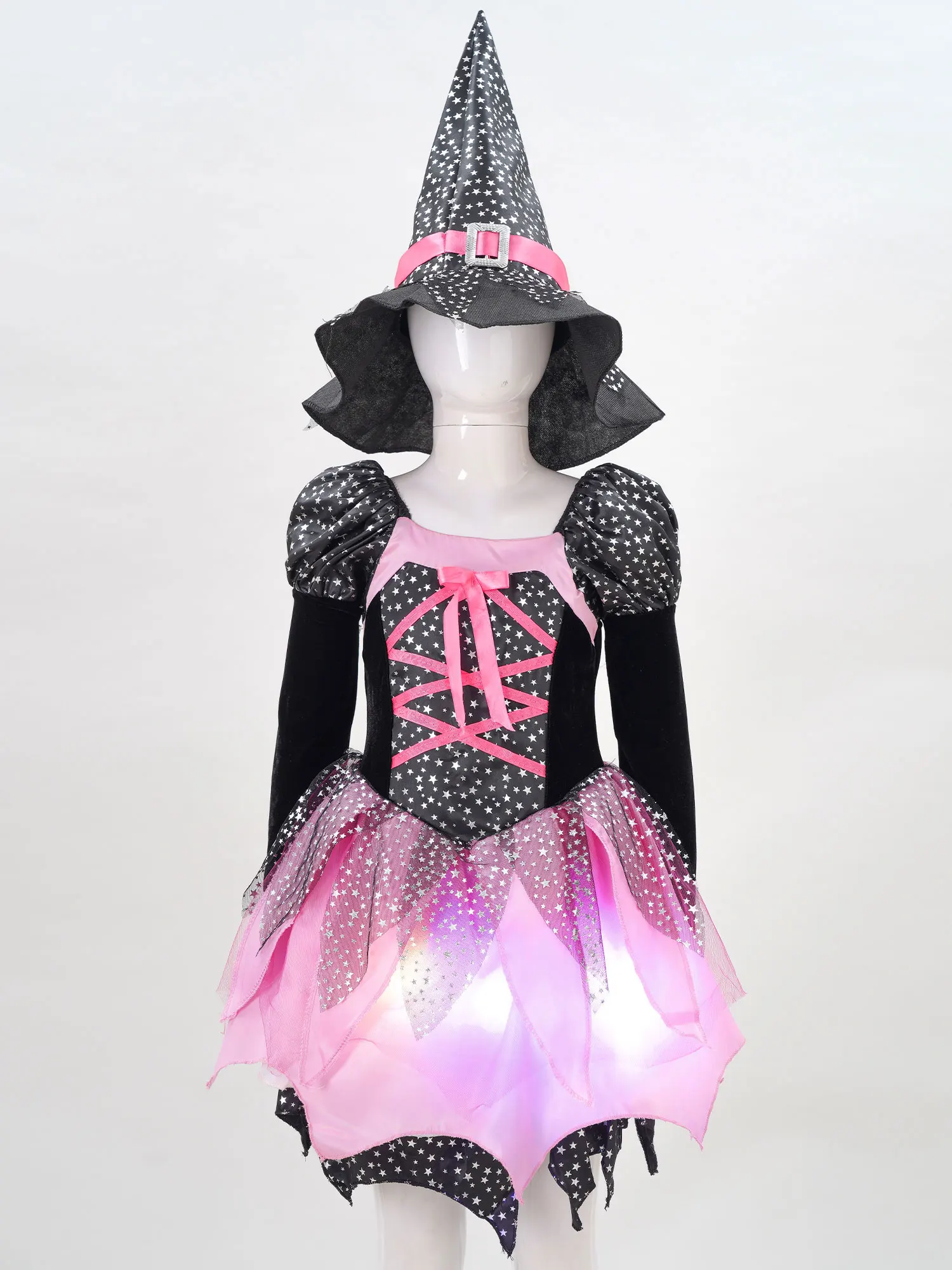 Disfraz de bruja de Halloween para niñas, traje de tul de malla púrpura, vestido de princesa de murciélago con sombrero de bruja, conjunto de Cosplay para fiesta de Carnaval