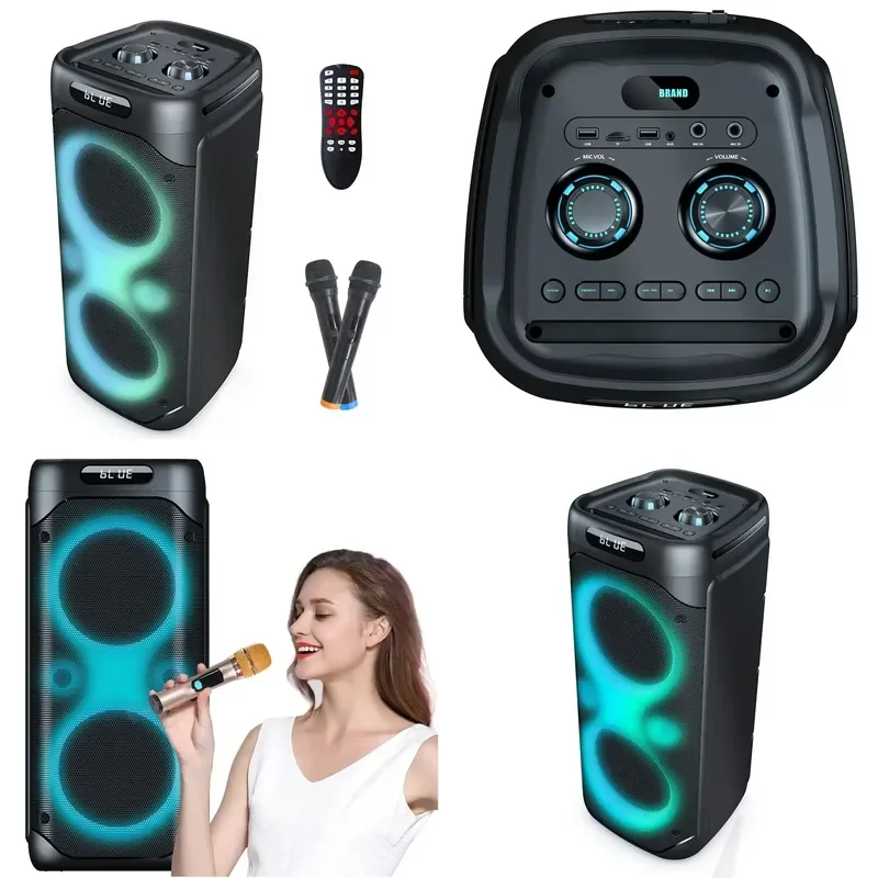 for Dual 8 Inch Trolley Speaker Wireless Microphone Portable DJ KTV Audio Player Outdoor Party Stereo Sound System