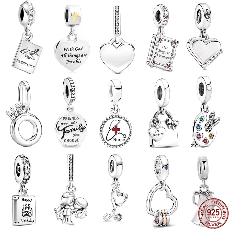 Breloques stéthoscope en argent regardé 925 authentiques, perles pendantes, cœur et couple manquant, adaptées au bracelet Pandora original, cadeau de bijoux