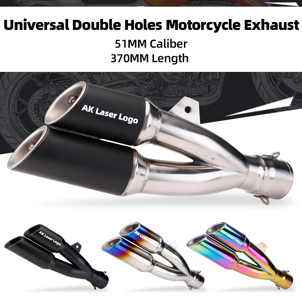 

51mm Universal Double Holes Motorcycle ak Exhaust Muffler Pipe Double Down Motorcycle Exhaust Modified Part For Z400-1000 R3/25