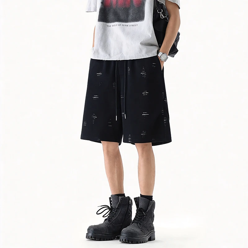 

Ripped Casual Shorts Male Ruffian Handsome Trendy Personality Niche Loose Five-point Pants Summer Beach Pants American Shorts