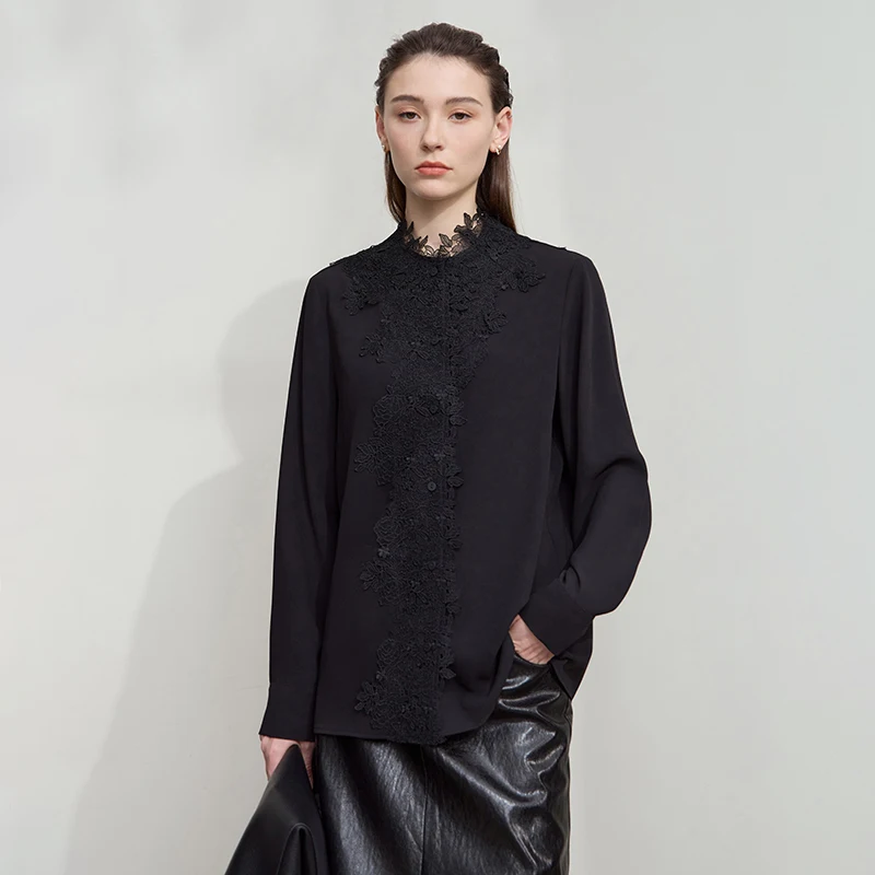 AMII Women's Shirt 2025 Autumn Blouse Lace Splicing Loose Long Sleeve Chiffon Blouse Elegant Ladies Tops Woman Clothing 12543063 - Image 5