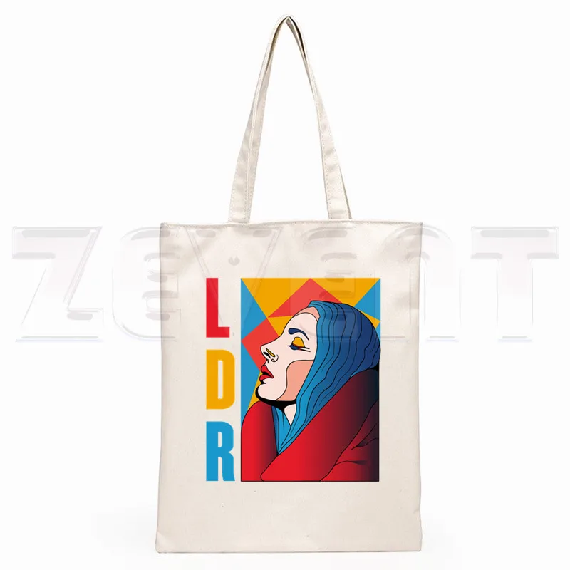 Lana Del Rey LOGO impreso gráfico Hipster estampado de dibujos animados bolsas de compras niñas moda Casual Pacakge bolso de mano