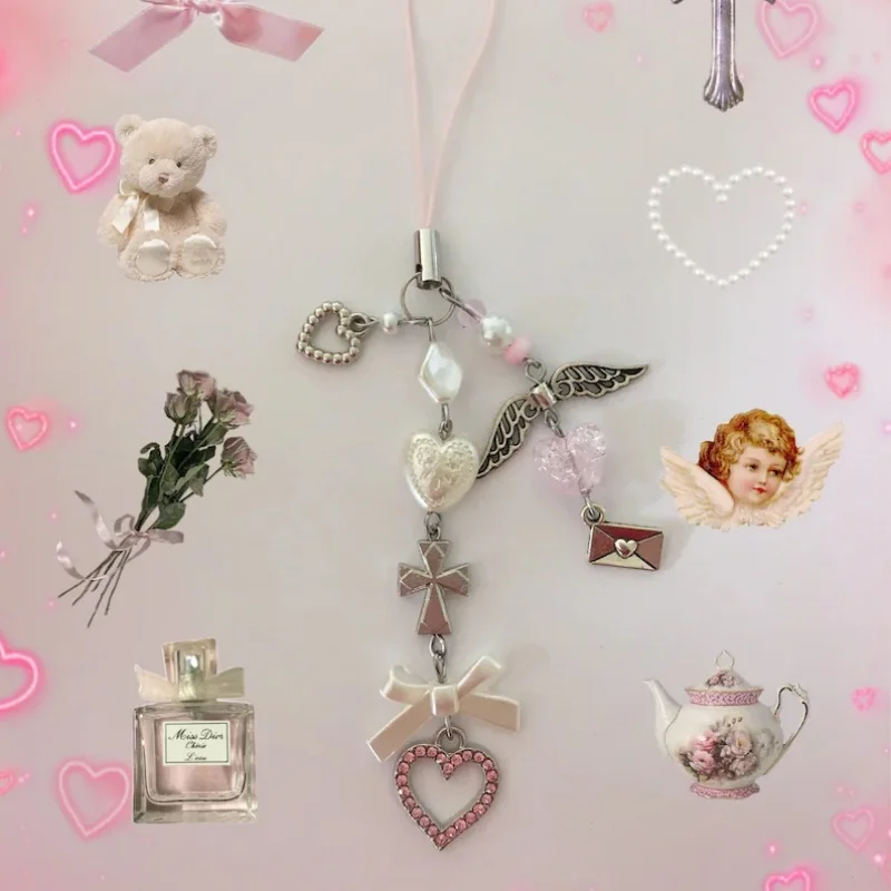 Handmade creative creation of love butterfly wings keychain mobile phone pendant Y2K charm love butterfly pendant