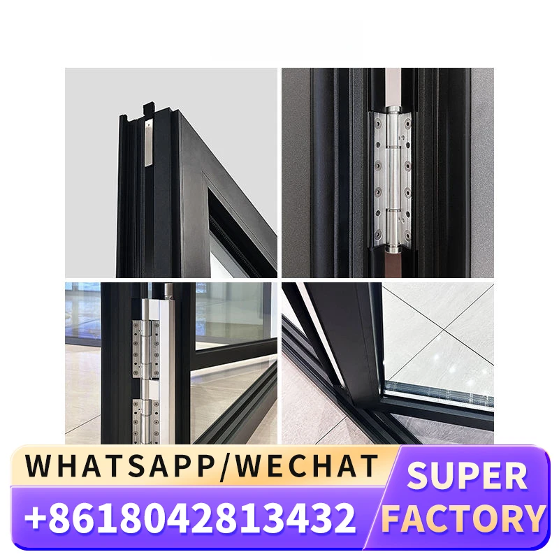 Pintu lipat aluminium Modern, pintu lipat dua pemecah panas, pintu teras lipat aluminium