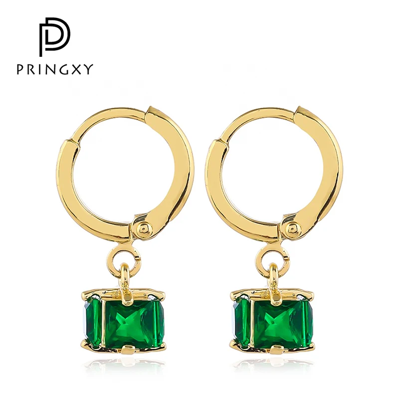 

PRINGXY 925 Sterling Silver Fashion Vintage Emerald Square Green Earrings for Women 18K Gold Plated Luxury Dinner Fine Jewelry