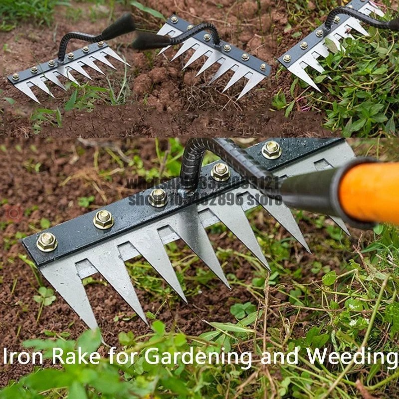 5/7/8 Teeth 1PCS Carbon Steel Garden Hand Rake for Farm Garden Weeding Tools Scarifier Agricultural Nail Harrow Metal Harrow